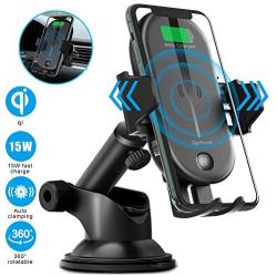 Wireless car charger mount,Qi 15W fast wireless car charger,IR control Auto-clamping Windshield Dashboard Air Vent phone mount,compatible with iPhone 11Pro/Max/XR/11/X/8,Samsung S10/S10+/S9/S9+/S8/S8+