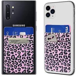 SHANSHUI Phone Card Holder, 2 Pack Stick On Wallet for Credit Card, Business Card Compatible with iPhone, Android and Most Smartphones - Pink Cheetah