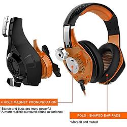 Orange Gaming Headset for New Xbox One PS4 PC Laptop Tablet with Mic, Over Ear Headphones, Noise Canceling, Stereo Bass Surround for Kids Mac Smartphones Cellphone