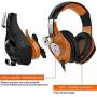Orange Gaming Headset for New Xbox One PS4 PC Laptop Tablet with Mic, Over Ear Headphones, Noise Canceling, Stereo Bass Surround for Kids Mac Smartphones Cellphone