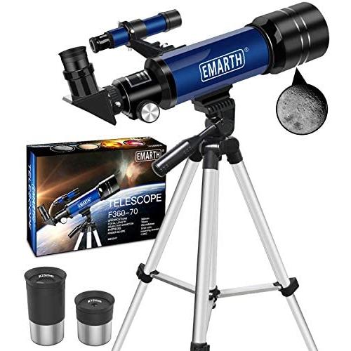 Emarth Telescope, Travel Scope, 70mm Astronomical Refracter Telescope with Tripod & Finder Scope, Portable Telescope for Kids Beginners (Blue)