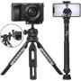 6 in 1 Monopod Tripod Kit by Altura Photo – Universal 55” Telescoping DSLR Camera, GoPro, Cell Phone Holder Selfie Stick with Tripod Base, 360 Ball Head and Carry Bag