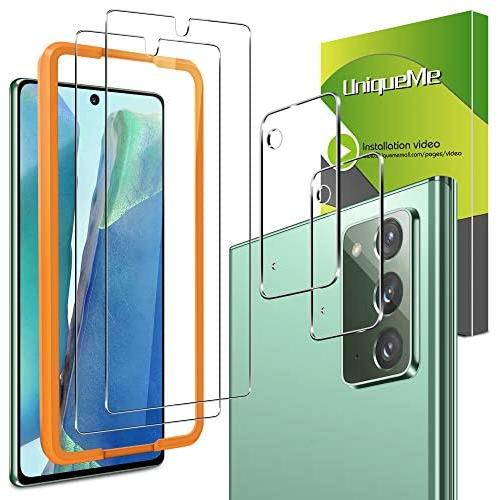 [4 Pack] UniqueMe 2 Pack Camera Lens Protector for Samsung Galaxy Note 20 Tempered Glass + 2 Pack Screen Protector for Samsung Galaxy Note 20 [Easy Frame Installation] [Touch Sensitive] [Case Friendly]