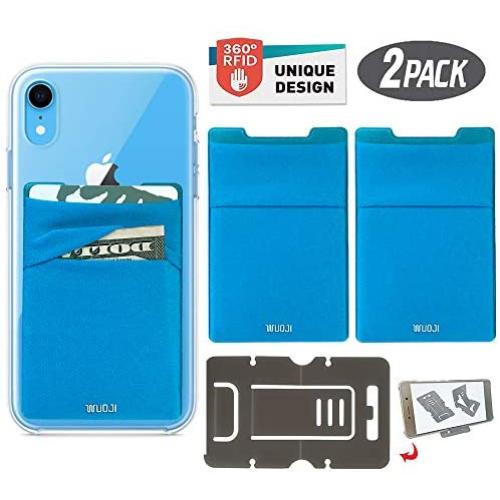 [2PC] RFID Blocking Phone Card Wallet - Double Secure Pocket - Ultra-Slim Self Adhesive Credit Card Holder Card Sleeves Phone Wallet Sticker All Smartphones(Blue)