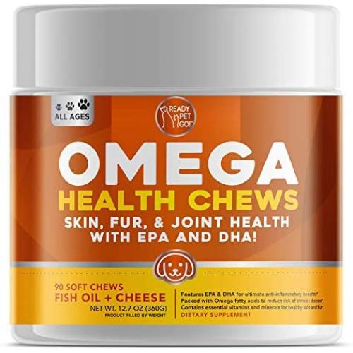Ready Pet Go! Omega 3 for Dogs | Fish Oil for Dog Shedding, Skin Allergy, Itch Relief, Mange and Hot Spots Treatment - EPA & DHA - Natural Joint Supplement for Dogs, Heart and Brain Health - 90 Chews