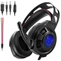 LED Light Over-Ear, 7.1 Surround Sound Noise Cancelling Gaming Headset Microphone Bundle with Headphone Compatible with PS4 Laptop PC Mac Computer Smartphones