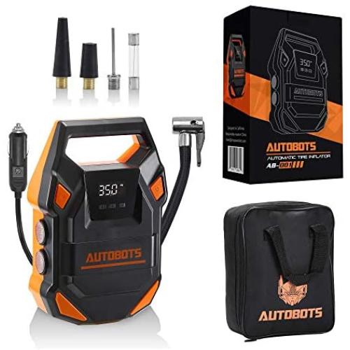 Autobots Portable Air Compressor Pump | 2020 Model 12v Tire Inflator With Digital Pressure Gauge | Perfect For Automobiles, Car & Bike Tires | Includes Hose & Accessories