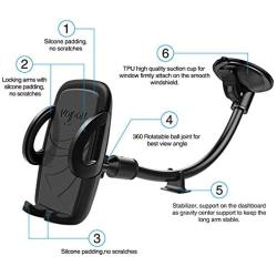 Windshield Phone Mount, Volport Universal Windscreen Dashboard Long Arm Window Car Cradle Suction Cup Phone Holder Stand for iPhone XS Max XR X 8 8 Plus 7 6 6S Samsung Galaxy S10 S9 S8 S7 Google Pixel