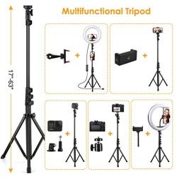 10 Selfie Ring Light with Tripod Stand, Upgraded Dimmable Camera LED Ring Light with 3 Phone Holder for TikTok/YouTube/Live Stream/Vlog/Makeup/Camera/Photography Compatible with iPhone Android