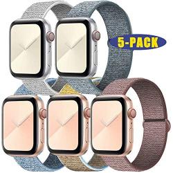 Esroyita 5 Pack Sport Band Compatible with Apple Watch 38mm 40mm 42mm 44mm,Soft Lightweight Breathable Adjustment Sport Wrist Strap Compatible with IWatch Series5/4/3/2/1