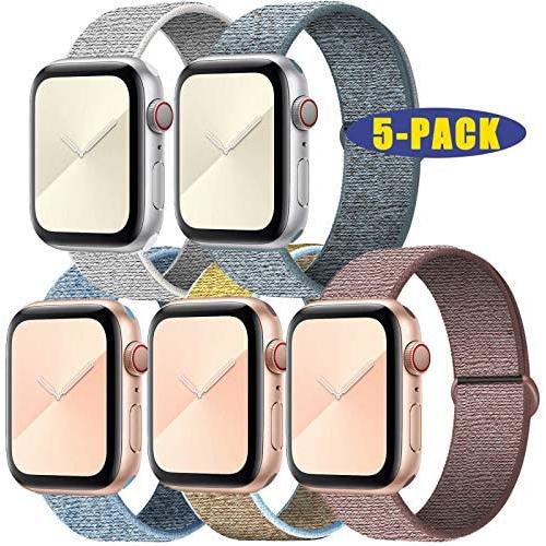 Esroyita 5 Pack Sport Band Compatible with Apple Watch 38mm 40mm 42mm 44mm,Soft Lightweight Breathable Adjustment Sport Wrist Strap Compatible with IWatch Series5/4/3/2/1