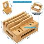 Bamboo Charging Station for Multiple Devices, Organizer Dock for iPhone iPad iWatch Airpods Samsung, Universal iOS and Android Cell Phones & Tablets, with 5 USB Cables, Device Stand, No Power Supply
