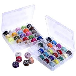 Outus Prewound Thread Bobbins with Bobbin Box for Brother/Babylock/Janome/Elna/Singer, Assorted Colors, 50 Pieces