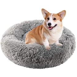 Joyreap Round Plush Dog Bed, Velvet Donut Pet Bed, Faux Fur Fluffy Cat Bed Cuddler Cushion for All Season - Washable, Non-Slip Waterproof Bottom (55cm /22 inches)