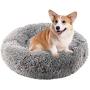 Joyreap Round Plush Dog Bed, Velvet Donut Pet Bed, Faux Fur Fluffy Cat Bed Cuddler Cushion for All Season - Washable, Non-Slip Waterproof Bottom (55cm /22 inches)