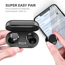 TOZO T12 Wireless Earbuds Bluetooth Headphones with Touch Control and Wireless Charging Case Digital Intelligence LED Display IPX8 Waterproof Earphones Built-in Mic Headset Deep Bass for Sport Black