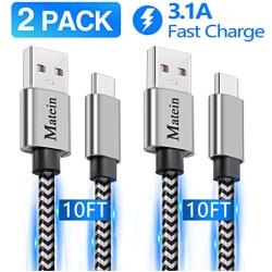 USB C Fast Charging Cable, 2 PACK 10FT Extra Long Durable Braided USB Type C Cable Cord Compatible with Samsung Galaxy S10 S10E S9 S8 S20 Plus,Google Pixel 4 3 3A 2 XL, and Other USB C Charger