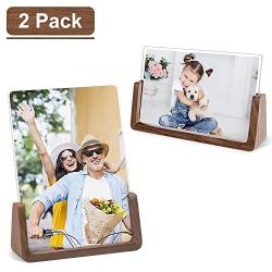 MEKO Picture Frame 5x7 Inch Wood Rustic Photo Frame Made of Walnut Wood Base and High Definition Break Free Acrylic Covers for Tabletop or Desktop Display - 2 Pack (Horizontal + Vertical)