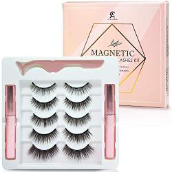 5 Pairs of Reusable Magnetic Eyelashes with 2 Magnetic Eyeliner Kit, 3D Magnetic Eyelashes Kit, No Glue Needed