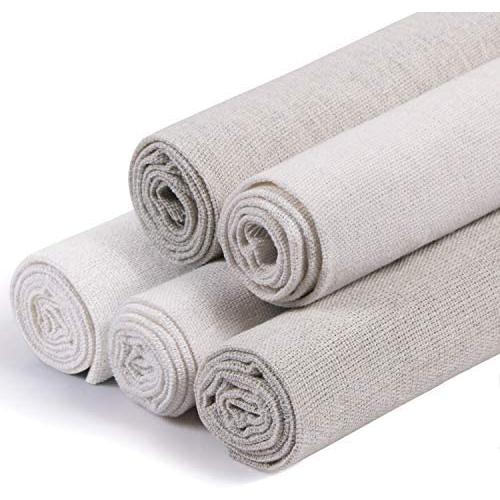 Linen Needlework Fabric, Kissbuty 5 PCS Linen Fabric Cloth for Garment Craft Flower Pot Decoration Embroidery Cross Stitch Cloth, 19.6 by 19.6 Inch (White Beige)