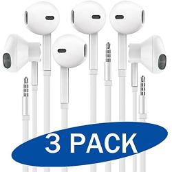 Headphones with Microphone, Certified XPOWER in-Ear 3.5mm Noise Isolating Earphones Sport Headset for Laptop Tablet Android Smartphones (White) 3-Pack