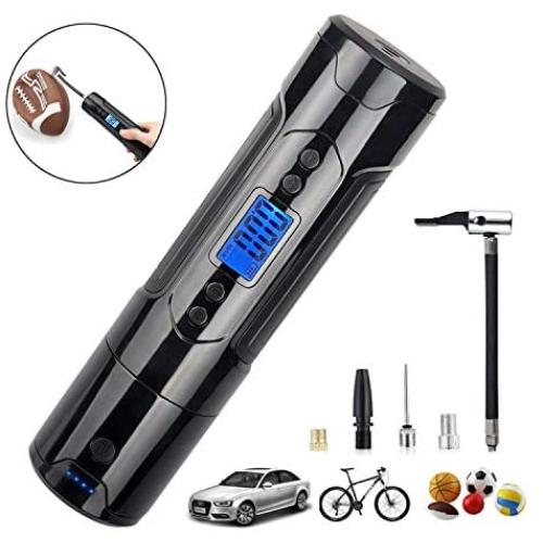 Portable Air Compressor Handheld Mini Bike Tire Pump Electric Tire Inflator for Car Tires Motorcycle Bicycle Bike Volleyball Basketball, with Digital Gauge LED Light LCD Display 1000mAh DC 12V