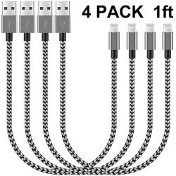 Short iPhone Cable IVVO 4Pack 1FT Braided Data Sync Cable for Phone X XS Max 8 7 6S Plus Pad 2 3 4 Mini, Pad Pro Air, Pod Nano Touch(Black)