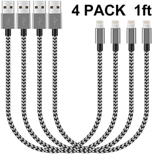 Short iPhone Cable IVVO 4Pack 1FT Braided Data Sync Cable for Phone X XS Max 8 7 6S Plus Pad 2 3 4 Mini, Pad Pro Air, Pod Nano Touch(Black) Short iPhone Cable IVVO 4Pack 1FT Braided Data Sync Cable for Phone X XS Max 8 7 6S Plus Pad 2 3 4 Mini, Pad Pro Air, Pod Nano Touch(Black)