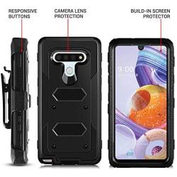 RioGree Phone Case for LG Stylo 6 with Belt Clip Screen Protector Kickstand Heavy Duty Durable for Women Men Girls Boys - Black