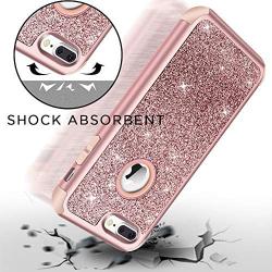 iPhone 8 Plus Case, iPhone 7 Plus Case, Hython Heavy Duty Defender Protective Case Bling Glitter Sparkle Hard Shell Armor Hybrid Shockproof Rubber Bumper Cover for iPhone 7 Plus and 8 Plus, Rose Gold