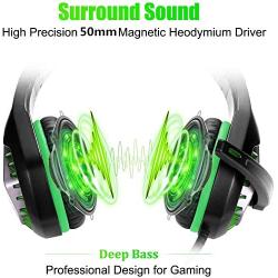 DIWUER Stereo Gaming Headset for Nintendo Switch, PS4, Xbox One with Noise Cancelling Mic, Soft Earmuffs Surround Sound Over Ear Headphones with LED Light for PC, Mac, Laptop