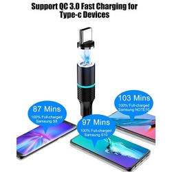 Magnetic Type c Cable, CAFELE 2 Pack 6.6ft Magnetic USB C Cable with Led Light, Support QC 3.0 Fast Charging & Data Transfer, Nylon Braided Magnet Phone Charger Cord for Type C Devices - Black