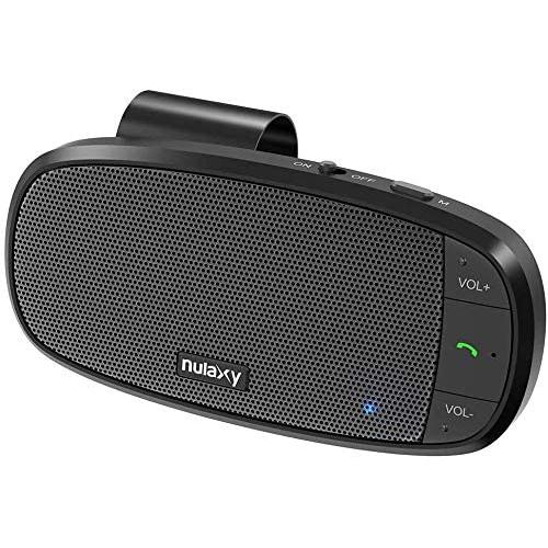 Nulaxy Hands Free Bluetooth for Cell Phone, Loud Speakerphone, Supports Siri Google Assistant, Motion AUTO ON, 2 Phones Simultaneously, Wireless Car Speaker with Visor Clip