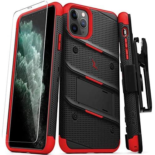 ZIZO Bolt Series iPhone 11 Pro Max Case - Heavy-Duty Military-Grade Drop Protection w/Kickstand Included Belt Clip Holster Tempered Glass Lanyard - Black/Red ZIZO Bolt Series iPhone 11 Pro Max Case - Heavy-Duty Military-Grade Drop Protection w/Kickstand Included Belt Clip Holster Tempered Glass Lanyard - Black/Red