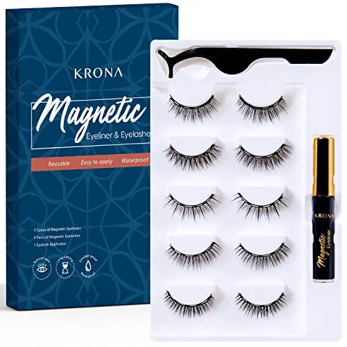KRONA Magnetic Eyelashes With Eyeliner Kit - Magnetic Eyeliner set - Reusable Falsies With Tweezer - Natural Long Full & Dramatic Looking Eyelashes Set - No More Glue Easy To Wear KRONA Magnetic Eyelashes With Eyeliner Kit - Magnetic Eyeliner set - Reusable Falsies With Tweezer - Natural Long Full & Dramatic Looking Eyelashes Set - No More Glue Easy To Wear