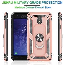 Jshru Galaxy J7 2018/J7 Aero/J7 Top/J7 Crown/J7 Aura/J7 Refine/J7 Eon Case with Tempered Glass Screen Protector [2Pack], Ring Car Mount Kickstand Phone Case for Samsung J7 Star Rose Gold