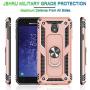 Jshru Galaxy J7 2018/J7 Aero/J7 Top/J7 Crown/J7 Aura/J7 Refine/J7 Eon Case with Tempered Glass Screen Protector [2Pack], Ring Car Mount Kickstand Phone Case for Samsung J7 Star Rose Gold
