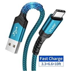 USB-C Cable 3A Fast Charging, JSAUX 3-Pack (10ft+6.6ft+3.3ft)USB A to Type C Charger Charge Nylon Braided Cord Compatible with Samsung Galaxy S10 S10E S9 S8 Plus Note 10 9 8,Moto Z,LG G8, USB C(Green)