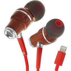 Symphonized NRG MFI Earbuds, Certified Lightning Earbuds Compatible with Apple iPhone/iPad/iPod, Premium Genuine Sapele Wood in-Ear Noise Isolating Earphones, Stereo Wired Headphones (Red)