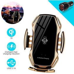 Wireless Charger Car Touch Sensing Automatic Retractable Clip Fast Charging Compatible for iPhone Xs Max/XR/X/8/8Plus Samsung S9/S8/Note 8