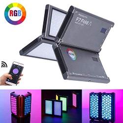 Falcon Eyes F7 Fold RGB On Camera Video Light 24W 2500K-9000K with Honeycomb and Magic Arm,Support Mobile App for Video/Photo/Product Photography