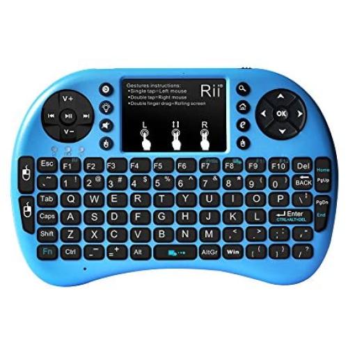 Rii i8+ Mini Wireless 2.4G Back Light Touchpad Keyboard with Mouse for PC/Mac/Android, Blue (MWK08+)