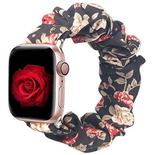MITERV Compatible with Apple Watch Band 38mm 40mm 42mm 44mm Soft Floral Fabric Elastic Scrunchies iWatch Bands for Apple Watch Series 5,4,3,2,1