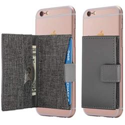 Cell Phone Wallet Stick on Card Holder Phone Pocket for iPhone, Android and All Smartphones (Charcoal Grey)