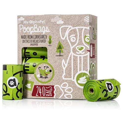 My AlphaPet Dog Poop Bags Refill Rolls - Large Size 9 x 13 Inches - Earth Friendly Highest ASTM D6400 Rated - Leak Proof Doggie Waste Bags