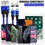 i0S 4ft Magnetic Charging Cable 2 Pack, 3 Tips 3 Cables, CAFELE USB 3.0 Fast Charging Magnetic Cable, Data Transfer Nylon Braided Cord with LED Light, Auto Connect, Use for iPH0NE i -Pad - Blue