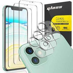 [6 Pack] AUDON 3 Pack Screen Protector Tempered Glass for iPhone 11 +3 Pack Camera Lens Protector Tempered Glass for iPhone 11 (6.1"), 3D Edge Anti Scratch Bubble Free HD Clear