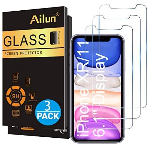 Ailun Glass Screen Protector for iPhone 11/iPhone XR 6.1 Inch 3 Pack Tempered Glass Screen Protector for Apple iPhone 11/iPhone XR 6.1 Inch Display Anti Scratch Advanced HD Clarity Work Most Case