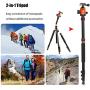 VICTIV Camera Tripod 81 inches Monopod, Aluminum Travel Tripod for DSLR, Lightweight Tripod Loads up to 19 lbs with 360 Degree Ball Head and Carry Bag for Travel and Work - AT26 Orange