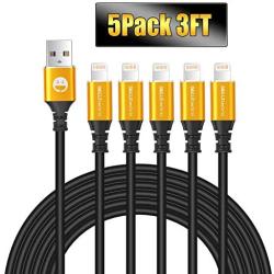 5Pack iPhone Charger Cable 3ft Premium Lightning Cable USB Charging Cord Compatible with iPhone 11 Xs Max XR X 8 Plus 7 Plus 6 5 5s Plus SE iPad Pro iPod and More - Black